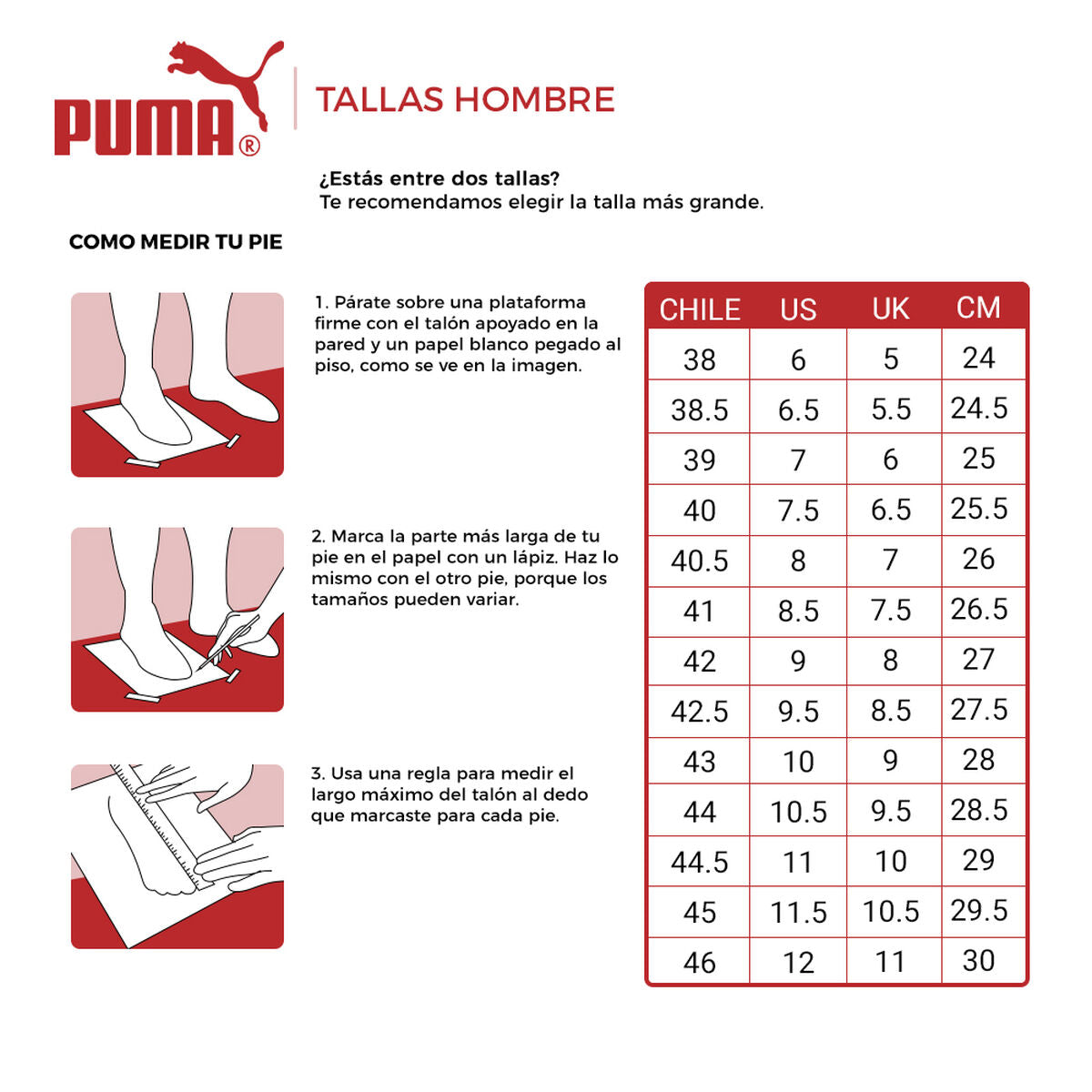 GUIA DE TALLAS PUMA HOMBRE}