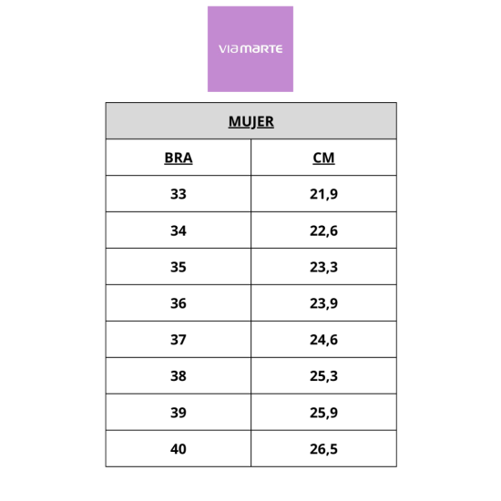 GUIA DE TALLAS VIA MARTE